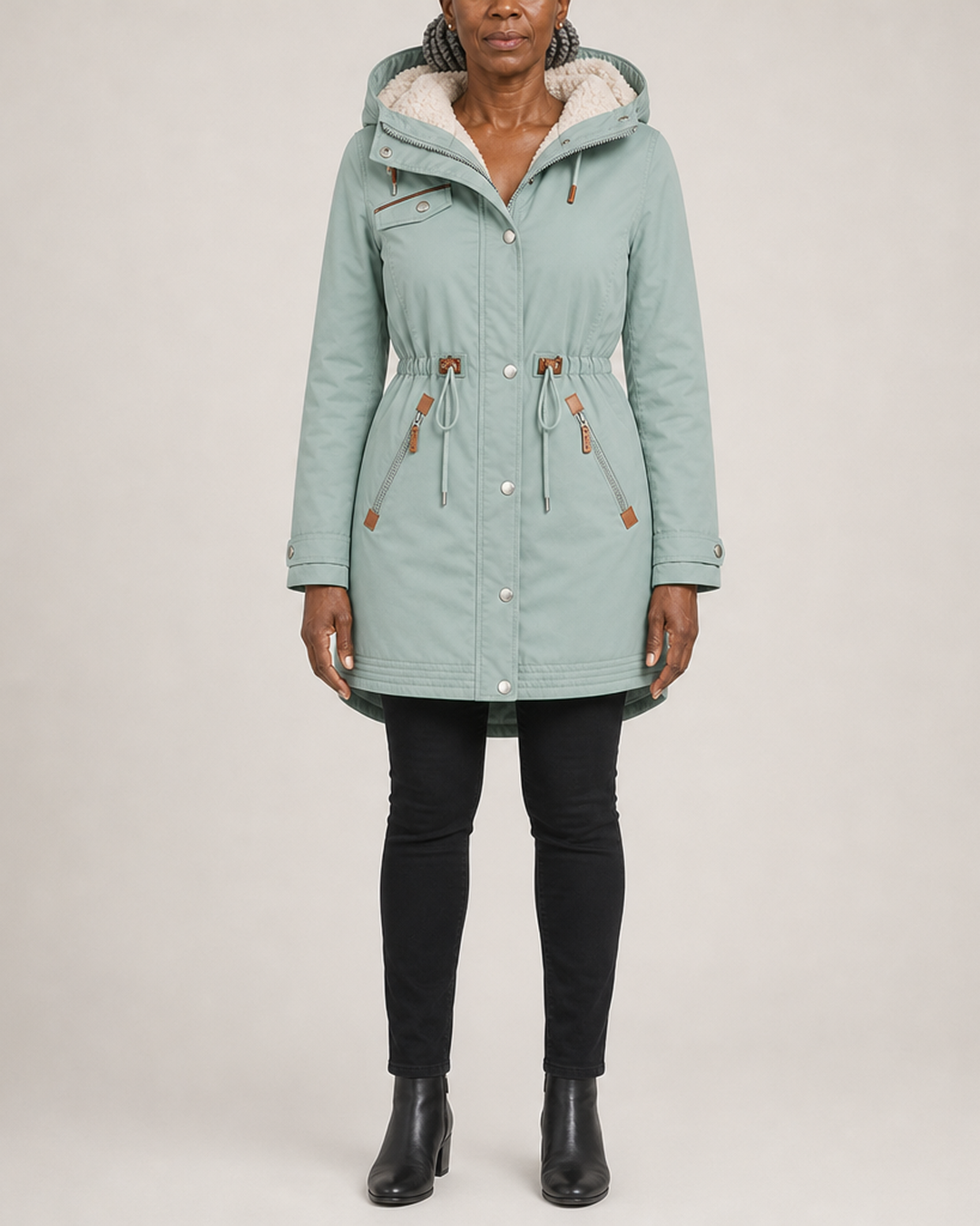 Odetta | Parka With Padded Hood And Drawstring Waist - Green