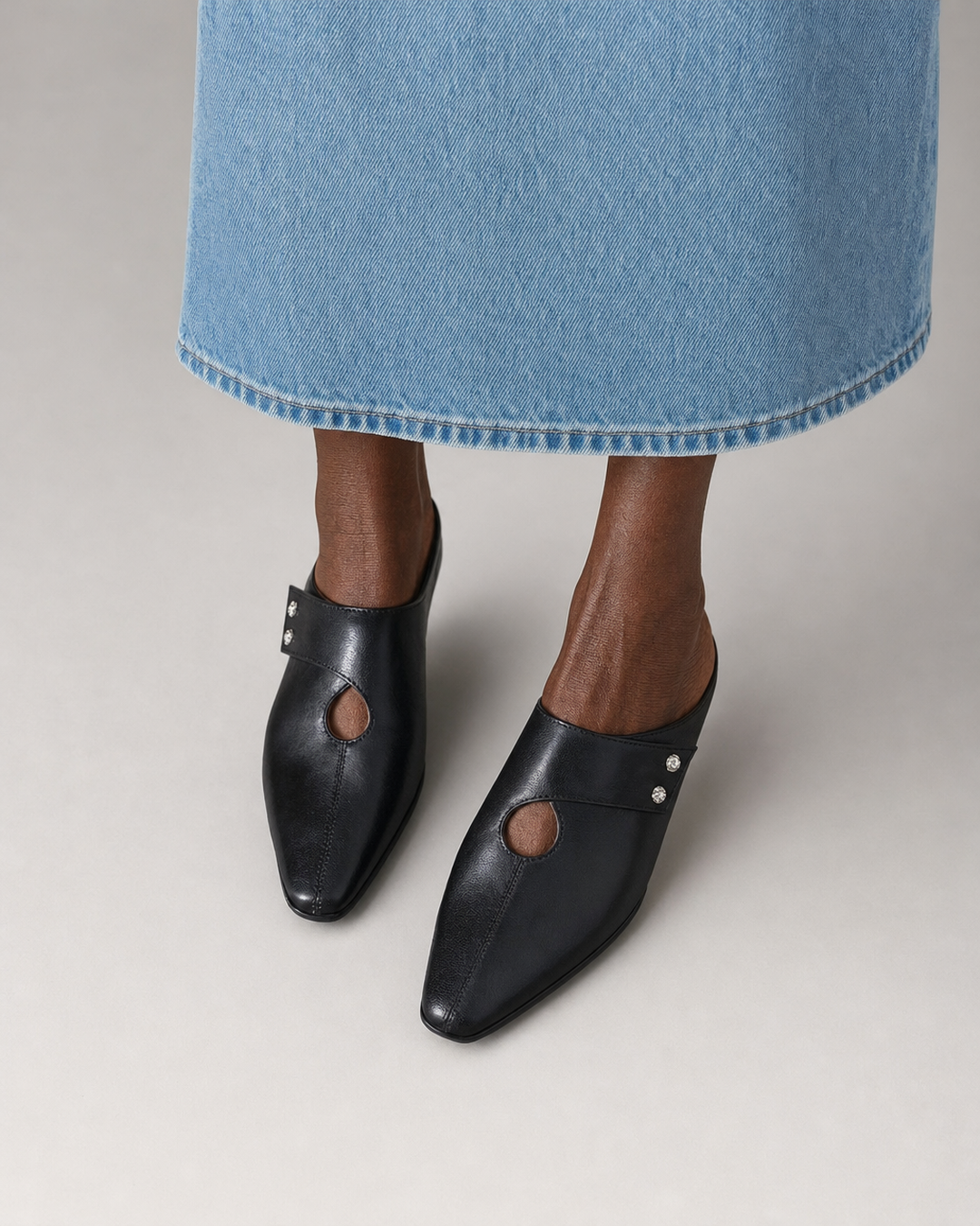 Maude | Genuine Leather Mules - Black