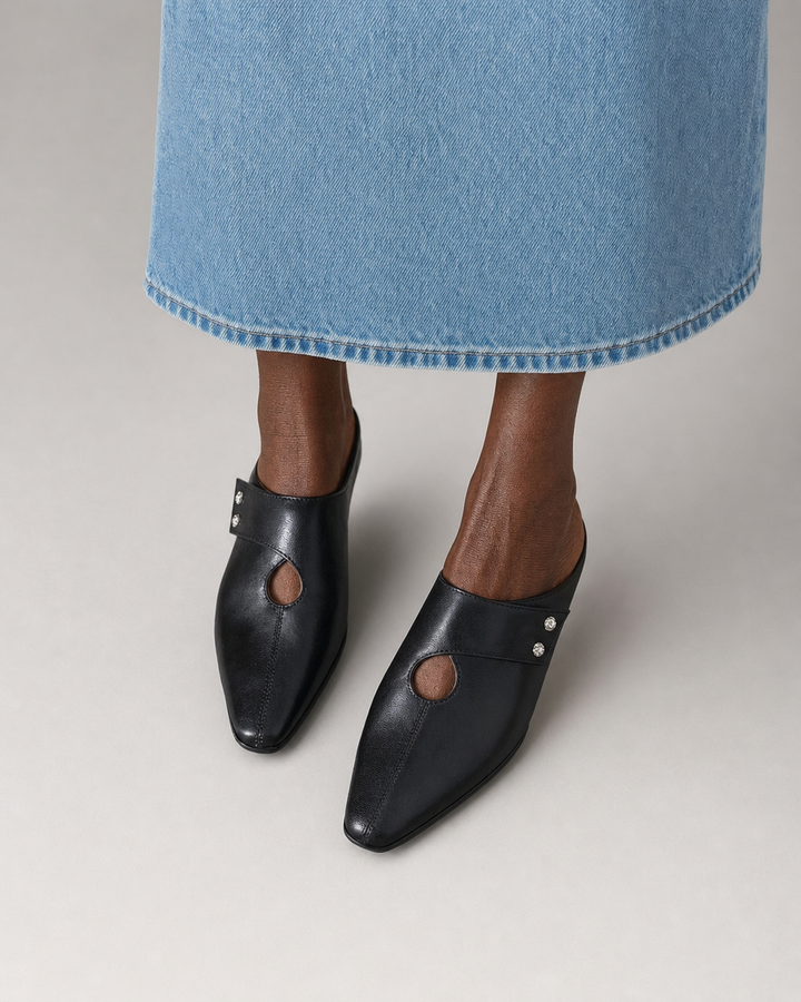 Maude | Genuine Leather Mules - Black