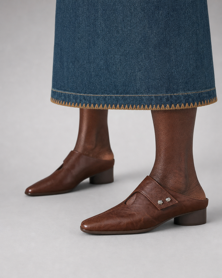 Maude | Genuine Leather Mules - Brown