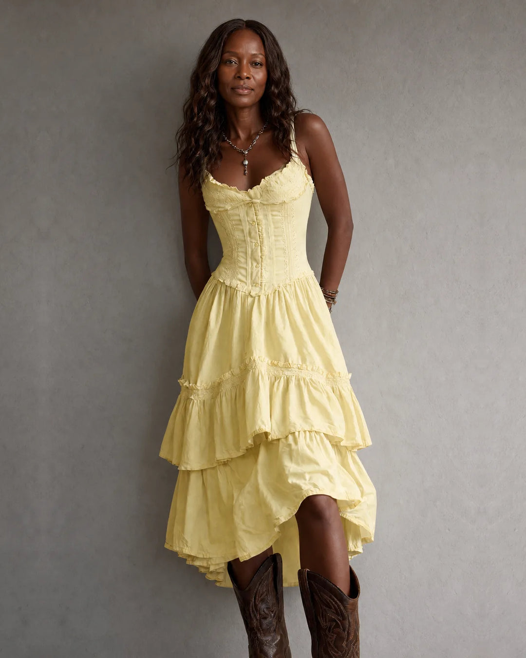 Elodie | Corset Tiered Midi Dress