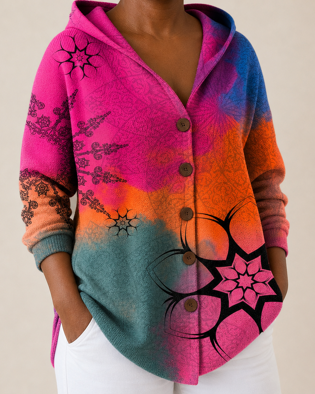 Jamie | Printed Hooded Cardigan