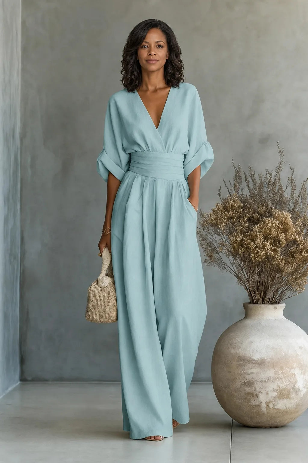 Maevra | V-Neck Wide-Leg Jumpsuit