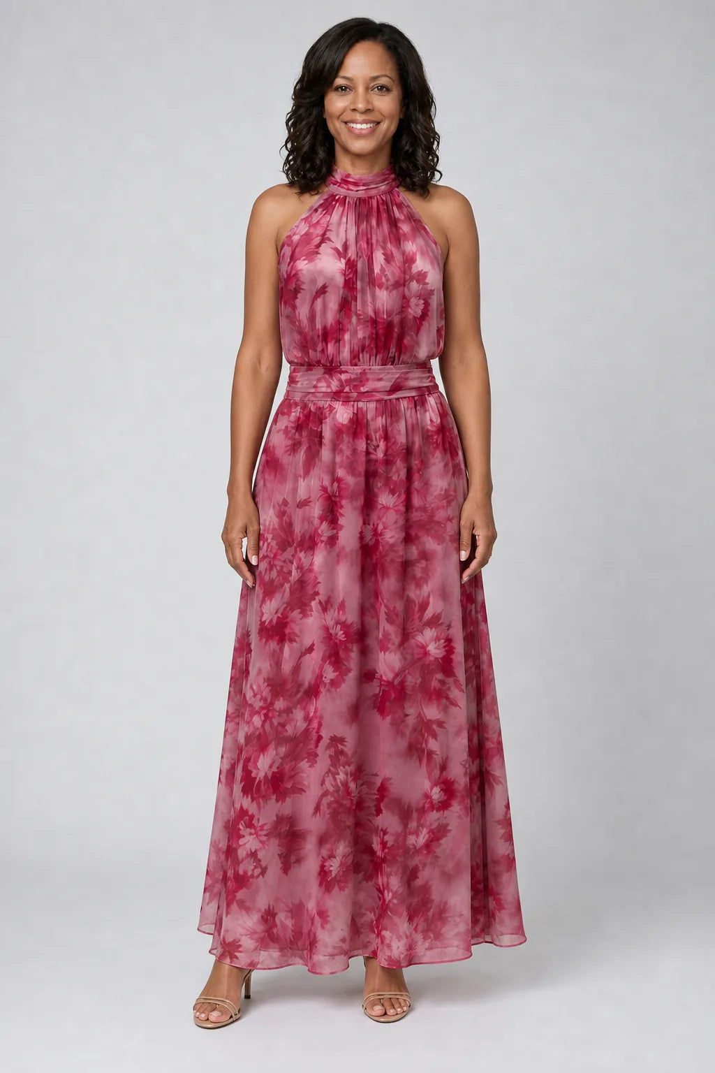 Avien | Soft Halter Neck Midi Dress — Pink
