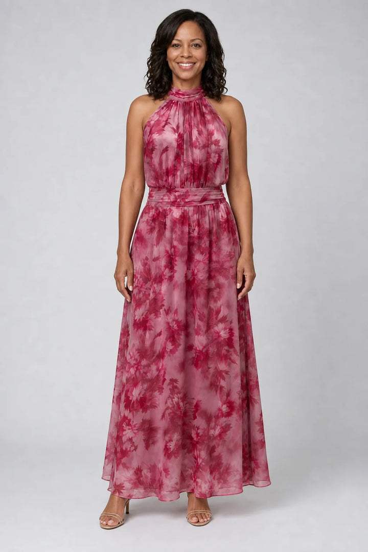 Avien | Soft Halter Neck Midi Dress — Pink