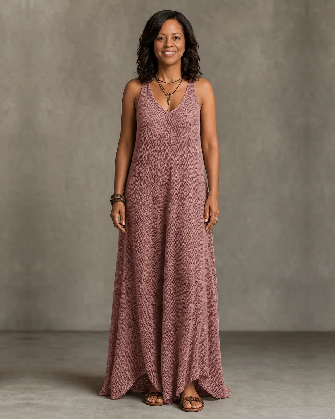 Aaliyah | Bohemian Relaxed Sleeveless Wide-Leg Olive Knit Maxi Dress