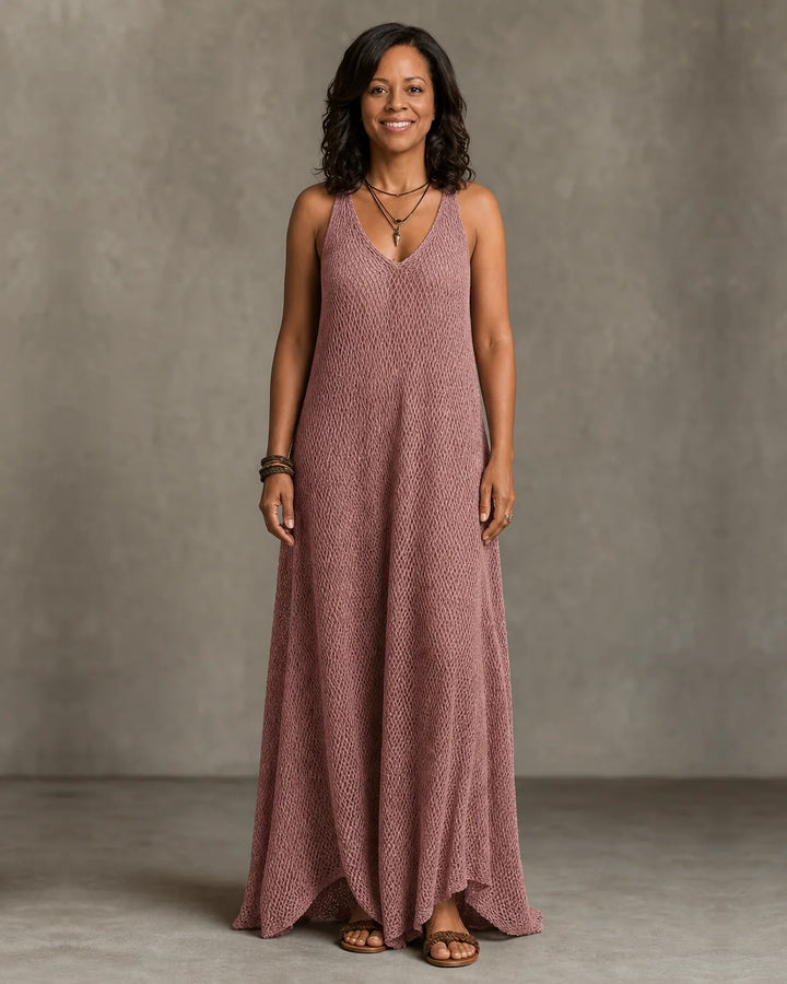 Aaliyah | Bohemian Relaxed Sleeveless Wide-Leg Olive Knit Maxi Dress