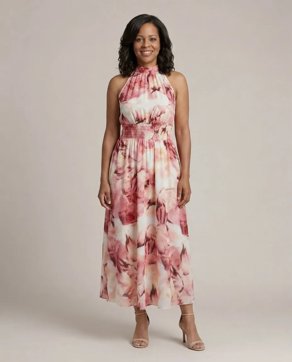 Sylin | Gathered Halter Midi Dress