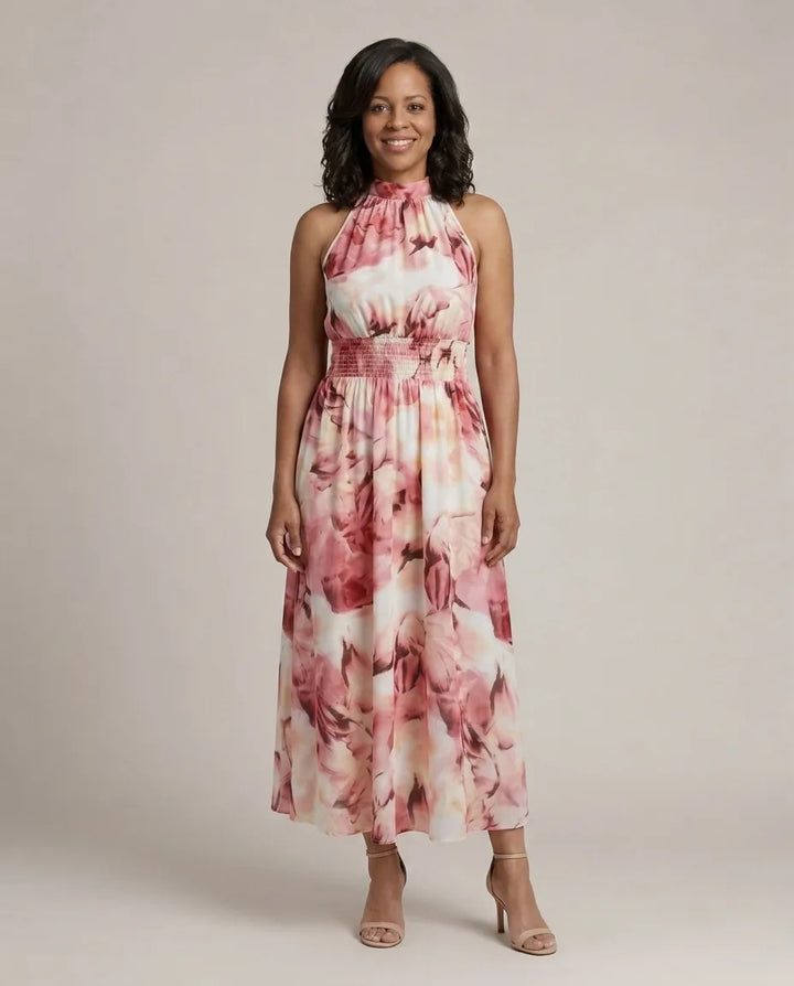Sylin | Gathered Halter Midi Dress