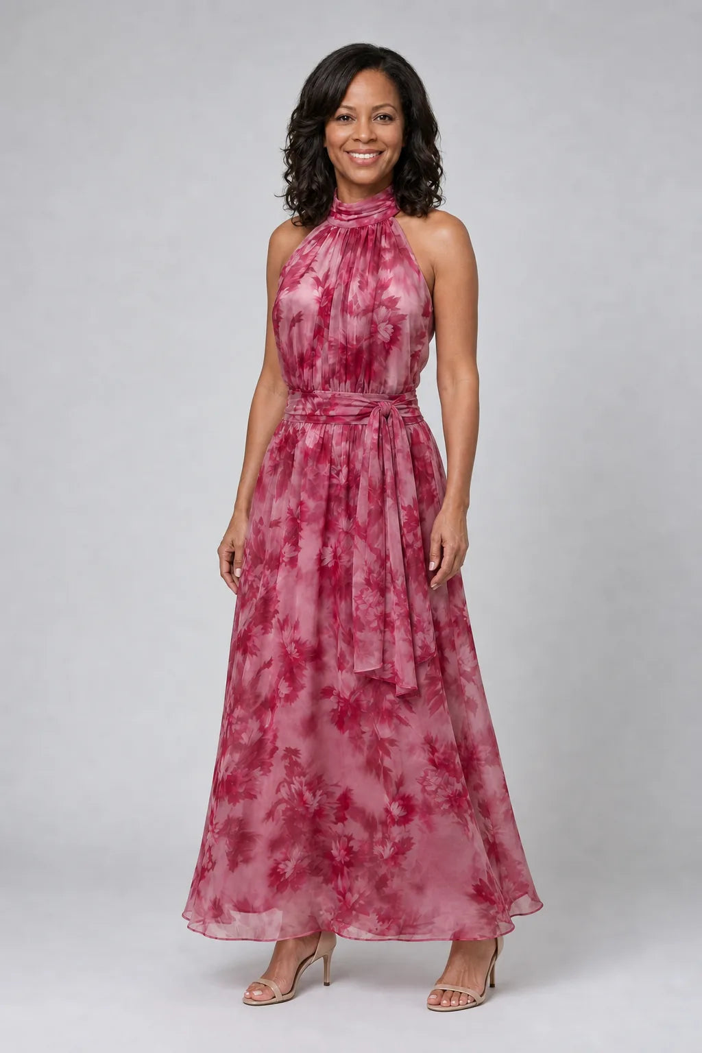 Avien | Soft Halter Neck Midi Dress — Pink