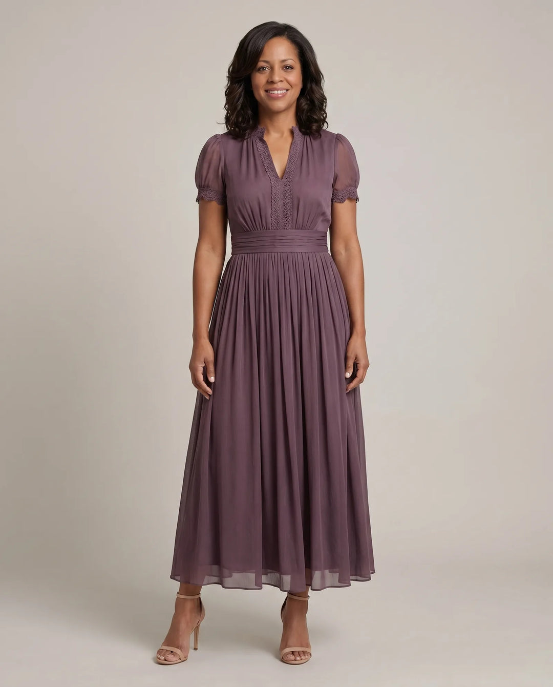 Avery | Gathered-Waist Keyhole Maxi Dress