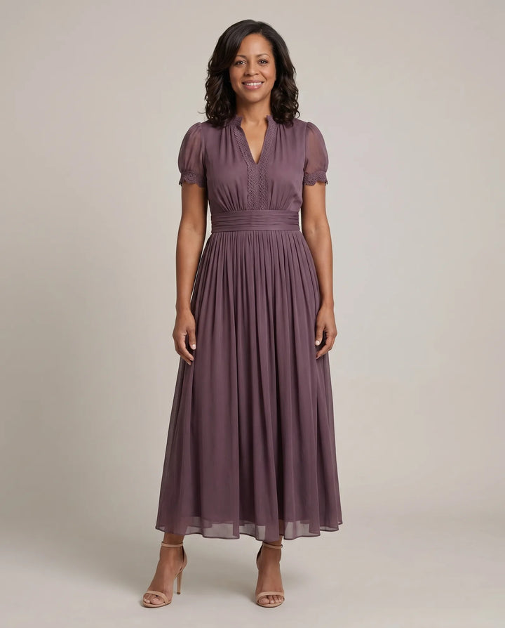 Avery | Gathered-Waist Keyhole Maxi Dress
