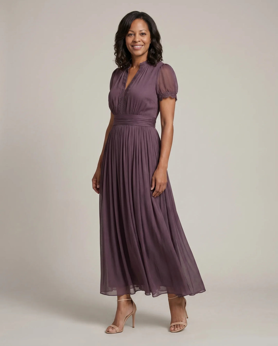 Avery | Gathered-Waist Keyhole Maxi Dress