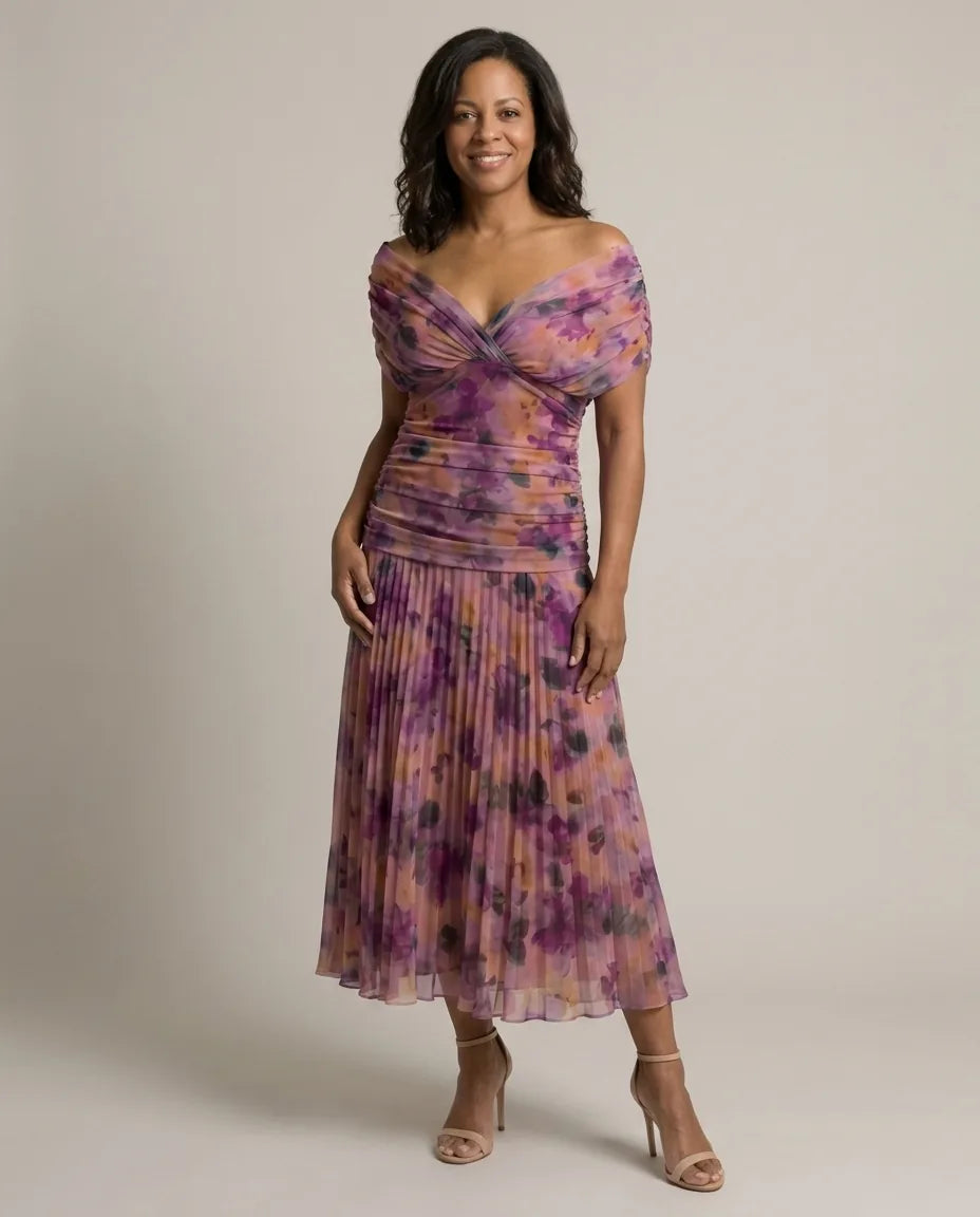 Hannah | Off Shoulder Flow Midi Dress