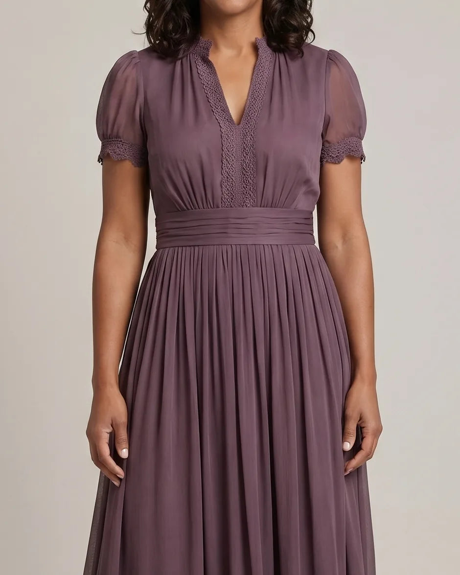 Avery | Gathered-Waist Keyhole Maxi Dress