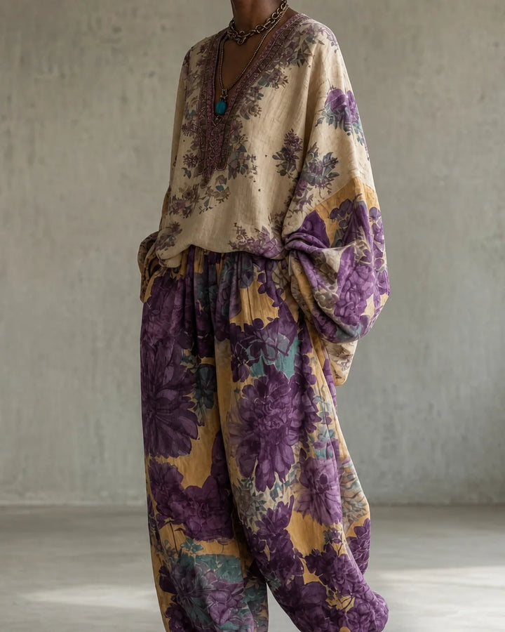 Lisette | Vintage Embroidered Linen-Look Set