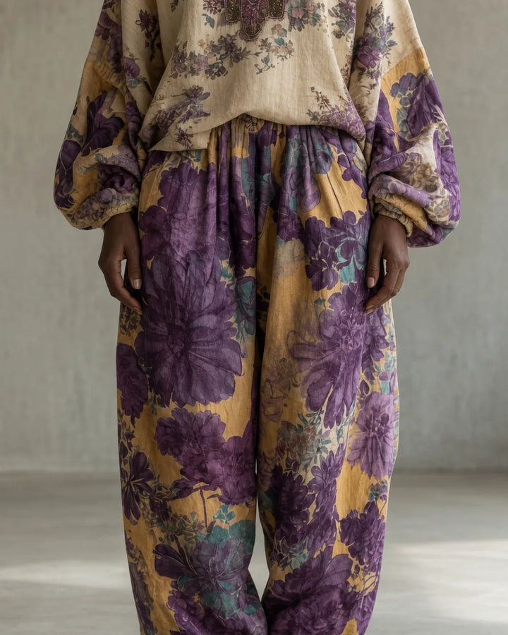 Lisette | Vintage Embroidered Linen-Look Set