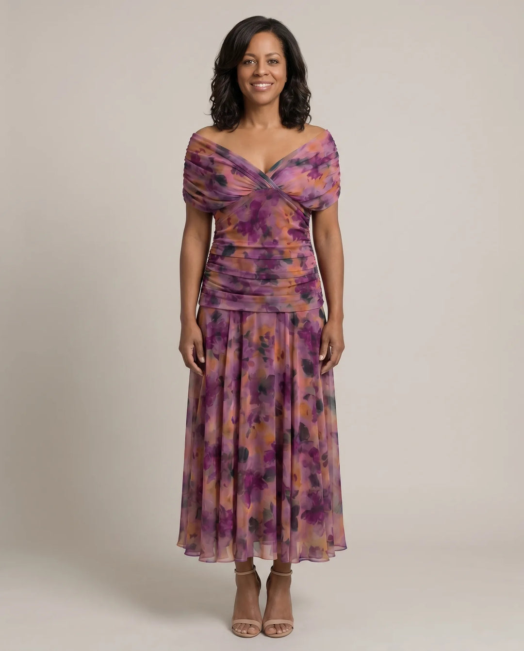 Abigail | Off-Shoulder Ruched Flow Midi Dress