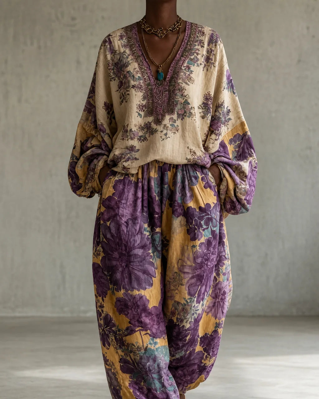 Lisette | Vintage Embroidered Linen-Look Set