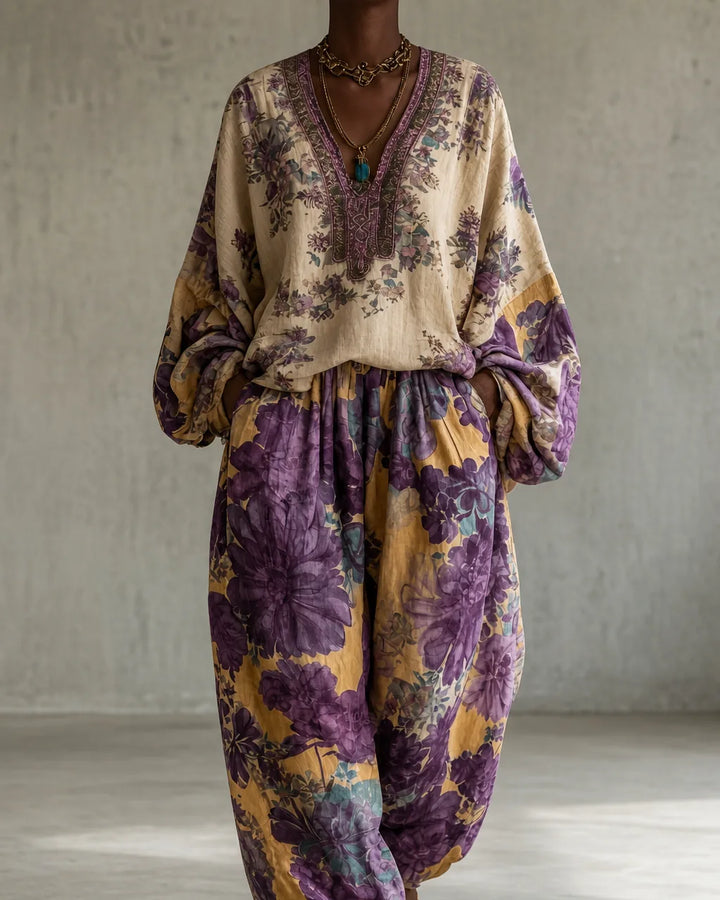 Lisette | Vintage Embroidered Linen-Look Set