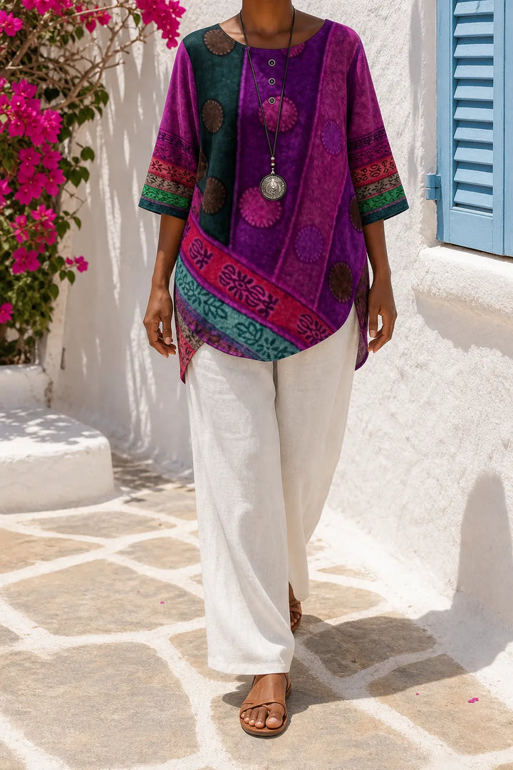 Farah | Artful Round-Neck Top