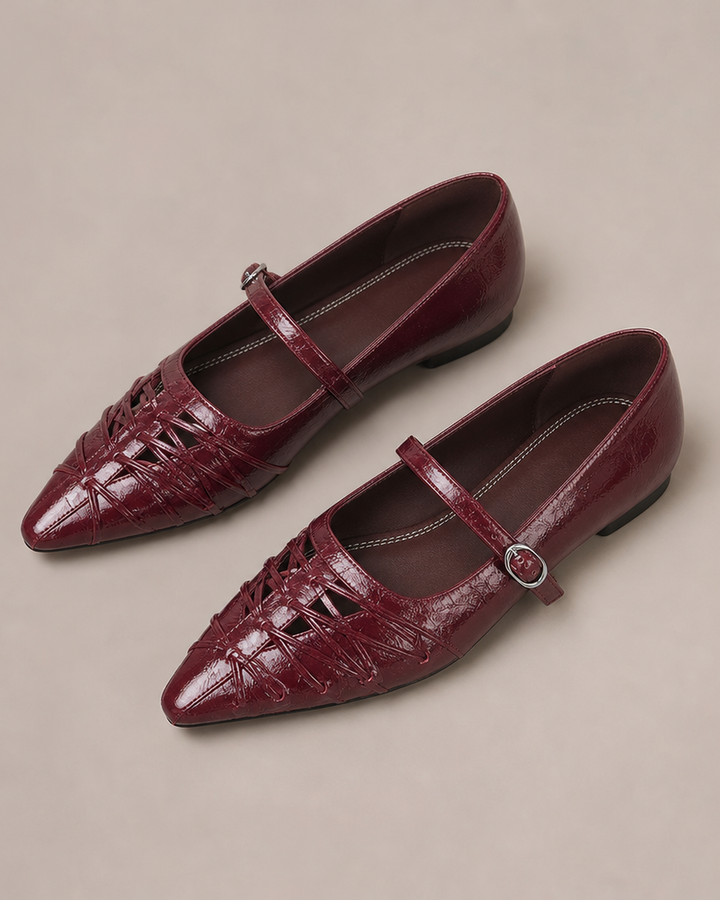Jonetta | Pointed Lattice-Cut Mary Jane Flats