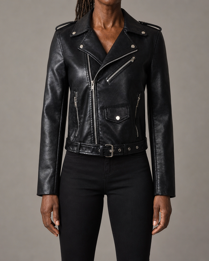 Rachel | Cropped Belted Moto Jacket