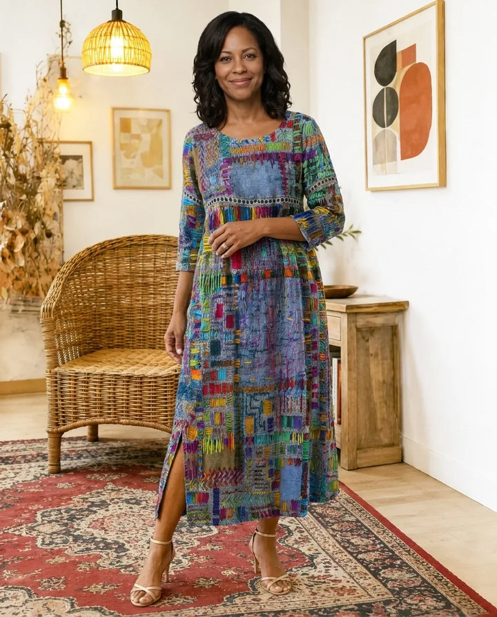 Manuela | Printed Dress with Ethnic Patchwork