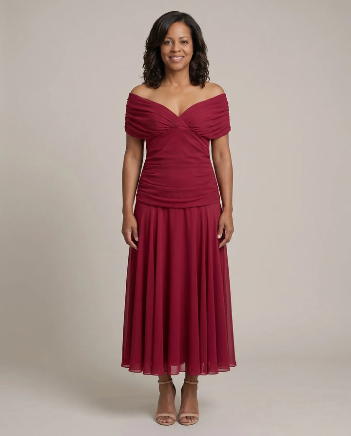 Abigail | Off-Shoulder Ruched Flow Midi Dress