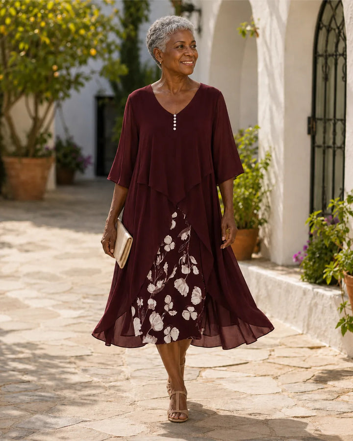 Margaret | Layered Floral-Panel Dress