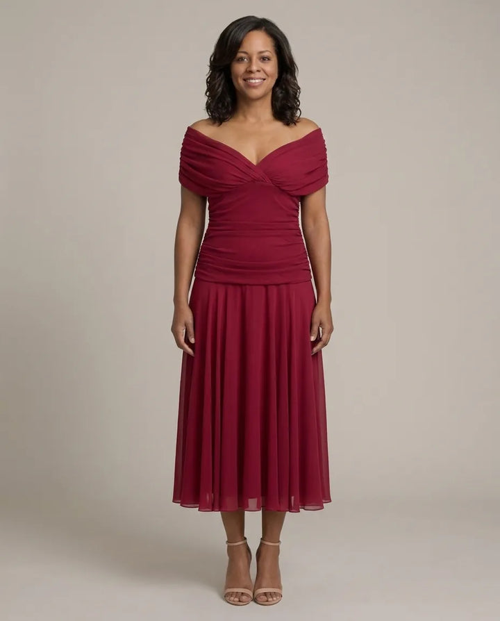 Hannah | Off Shoulder Flow Midi Dress