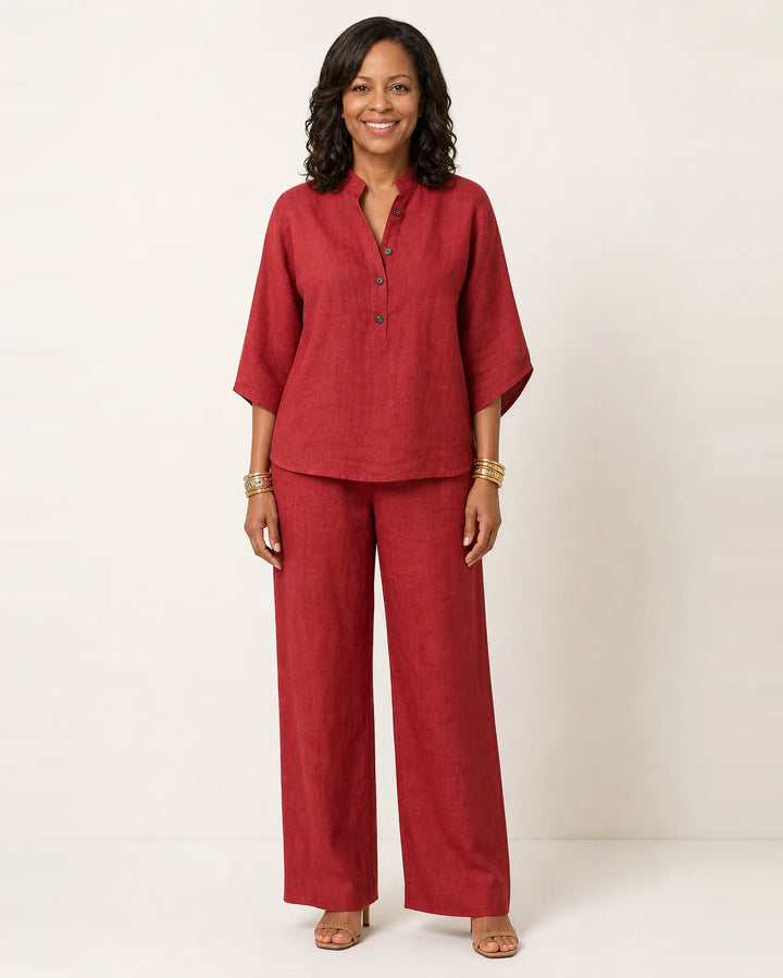 Zerah | Linen Two-Piece Set — Red