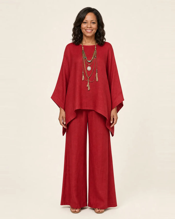 Majolie | Linen-Blend Boho Set — Red