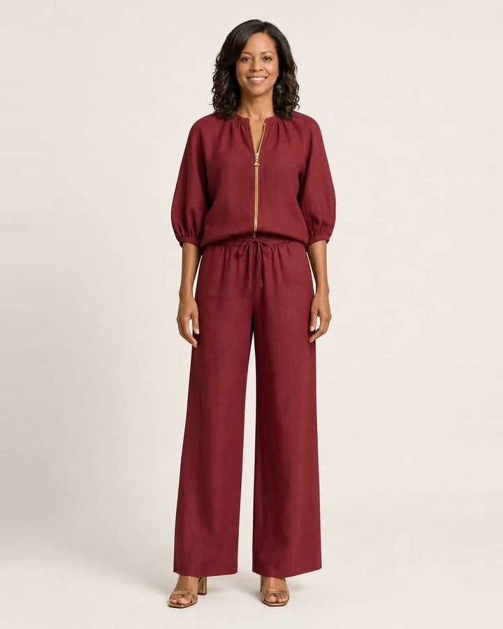 Marlowe | Zipper-Front Puff Sleeve Set — Red