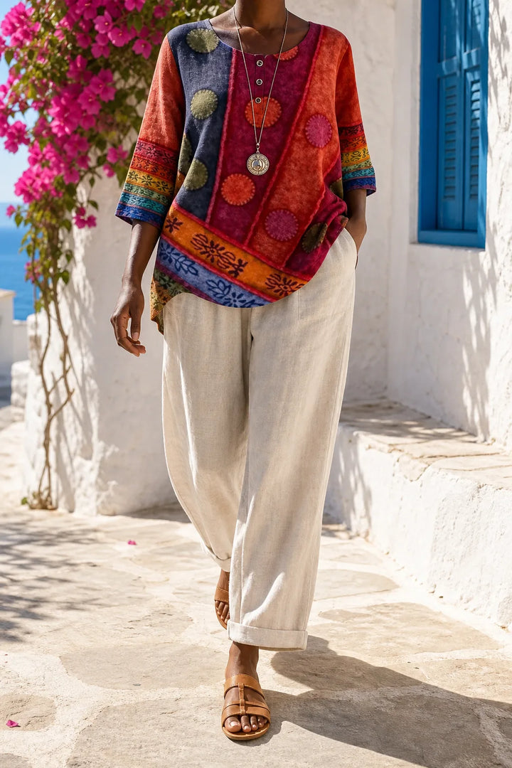 Farah | Artful Round-Neck Top
