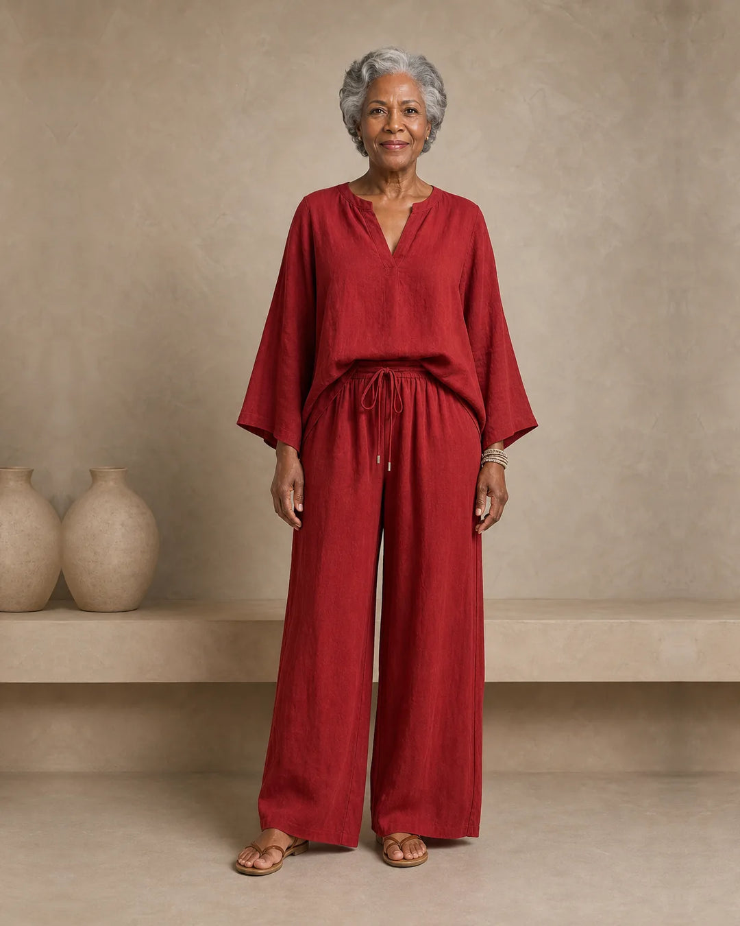 Camryn | Linen V-Neck Two-Piece Set