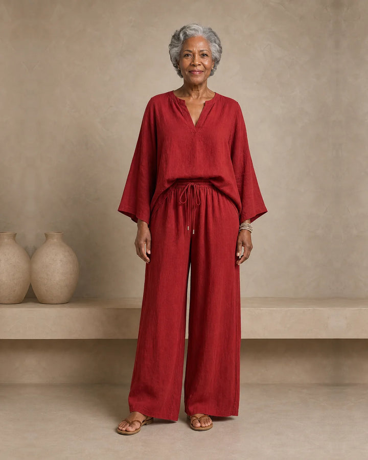 Camryn | Linen V-Neck Two-Piece Set
