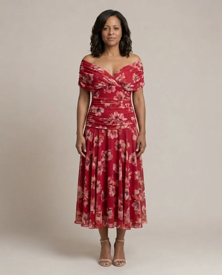 Calen | Off Shoulder Flow Midi Dresses