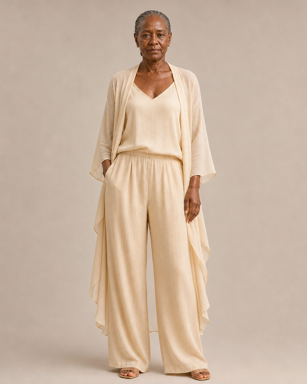 Refined Camisole and Chiffon Jacket Pant Set