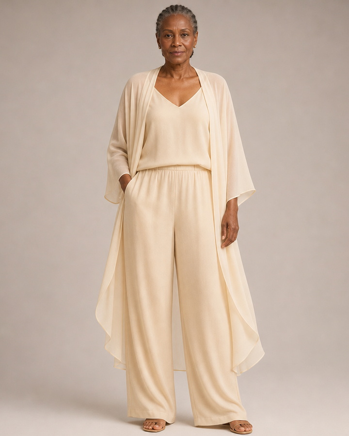 Refined Camisole and Chiffon Jacket Pant Set