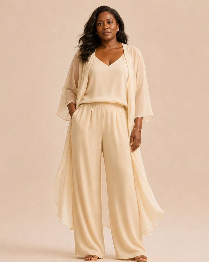 Refined Camisole and Chiffon Jacket Pant Set
