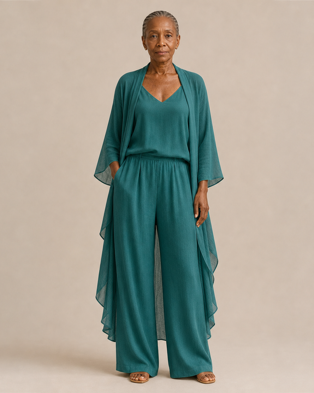 Refined Camisole and Chiffon Jacket Pant Set