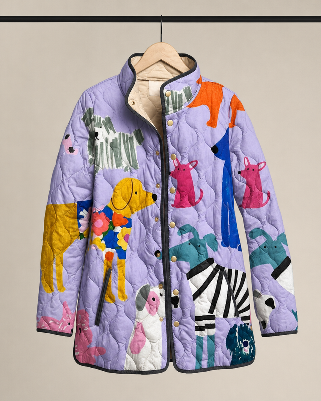 Rhea | Casual Quilted Jacket with Dog Print