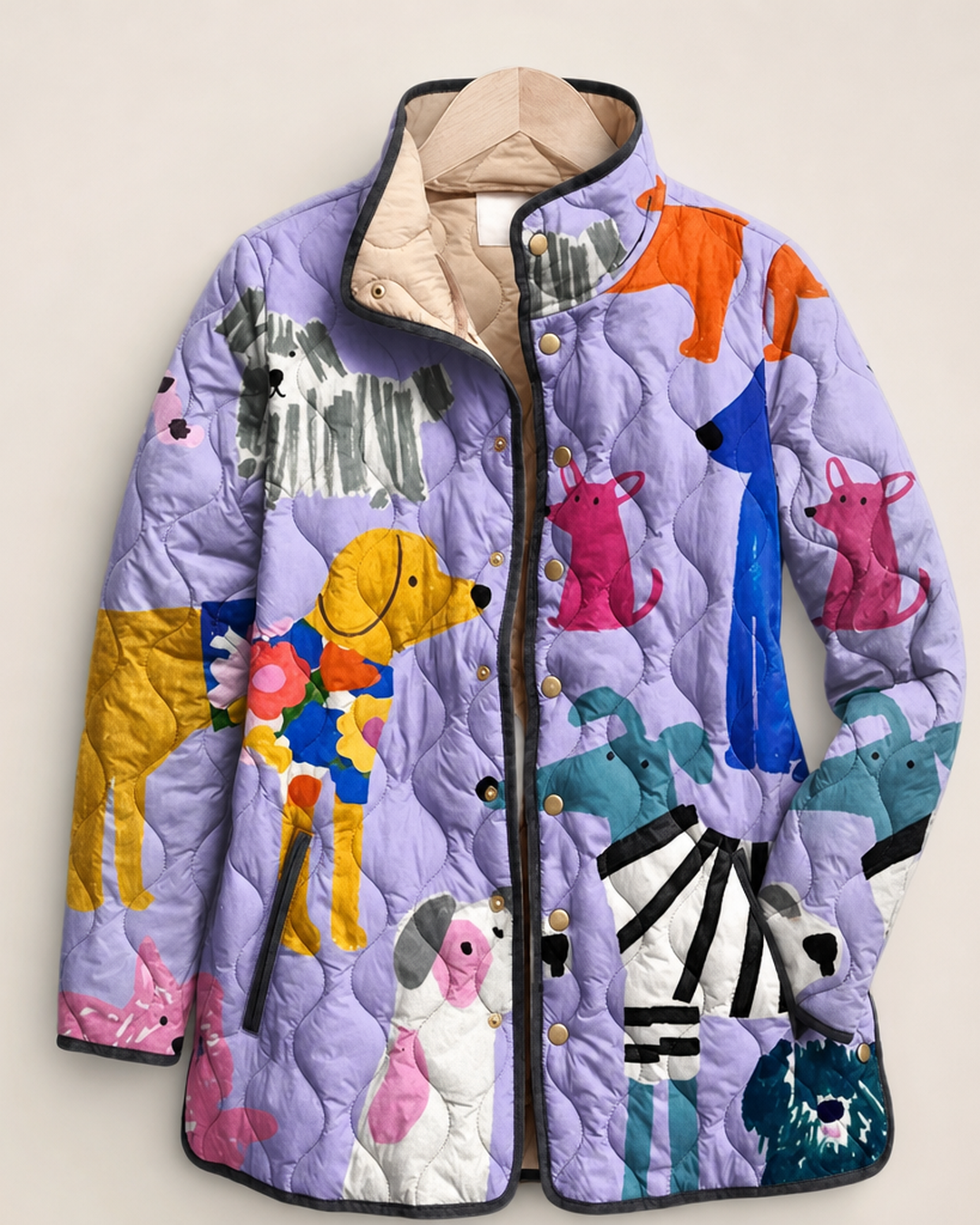 Rhea | Casual Quilted Jacket with Dog Print