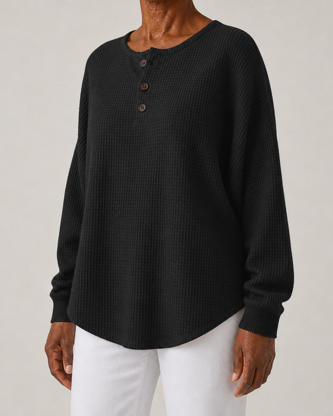 Romaine | Relaxed Waffle-Knit Henley Top
