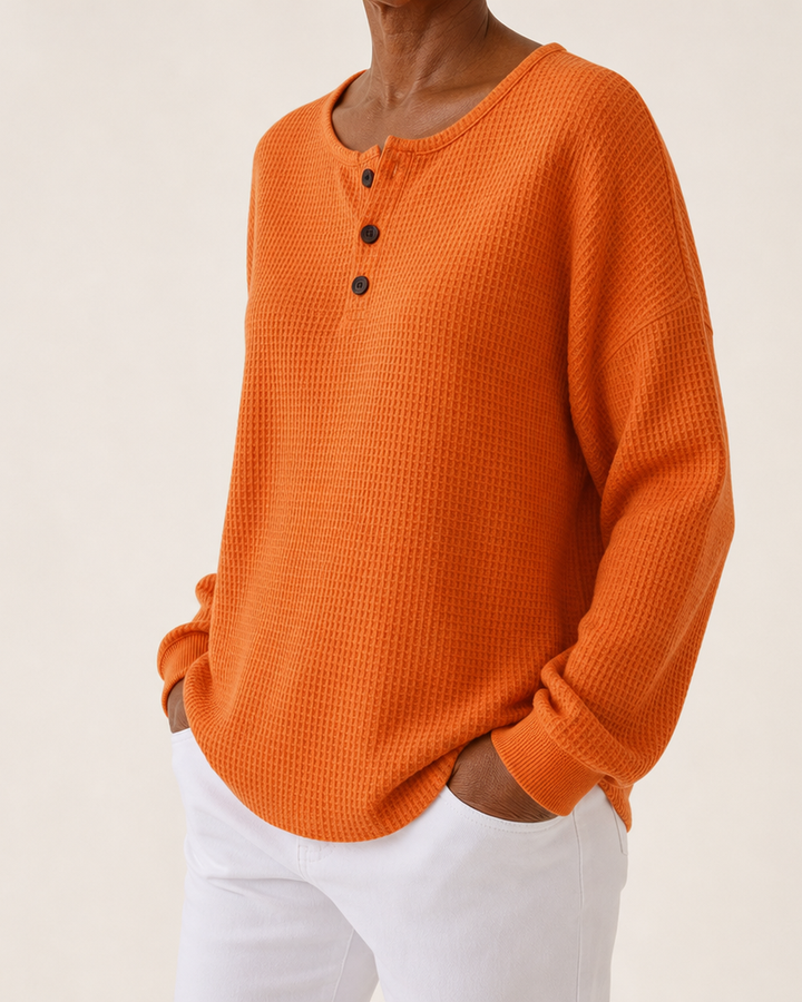 Romaine | Relaxed Waffle-Knit Henley Top