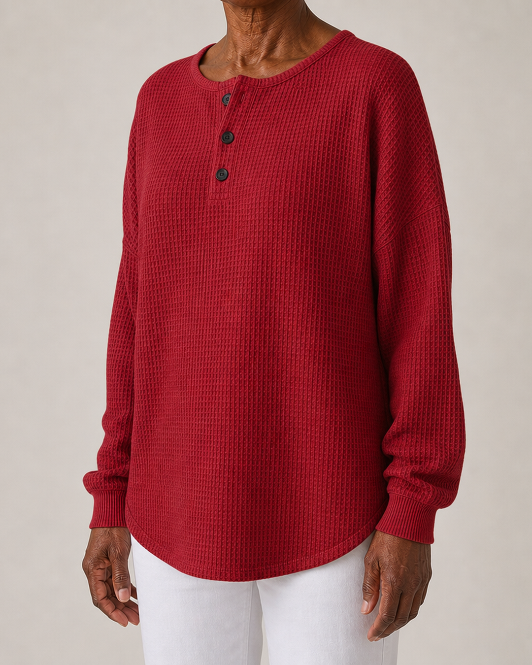 Romaine | Relaxed Waffle-Knit Henley Top