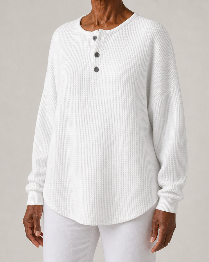 Romaine | Relaxed Waffle-Knit Henley Top