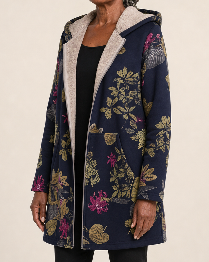 Rosalee | Floral Fleece-Lined Hooded Coat