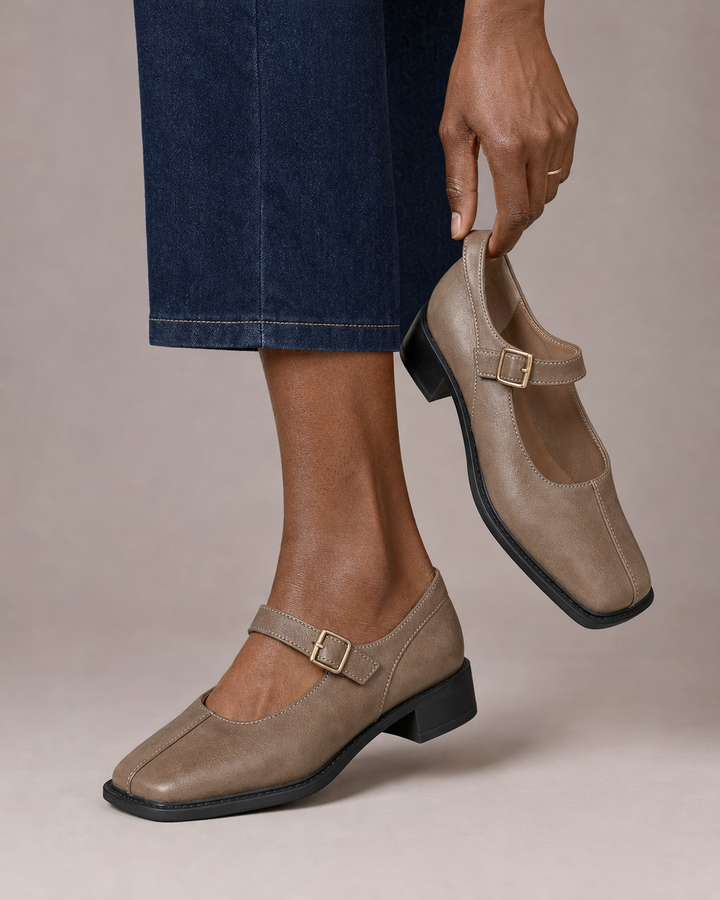 Jana | Comfort Leather Flats - Ash Gray